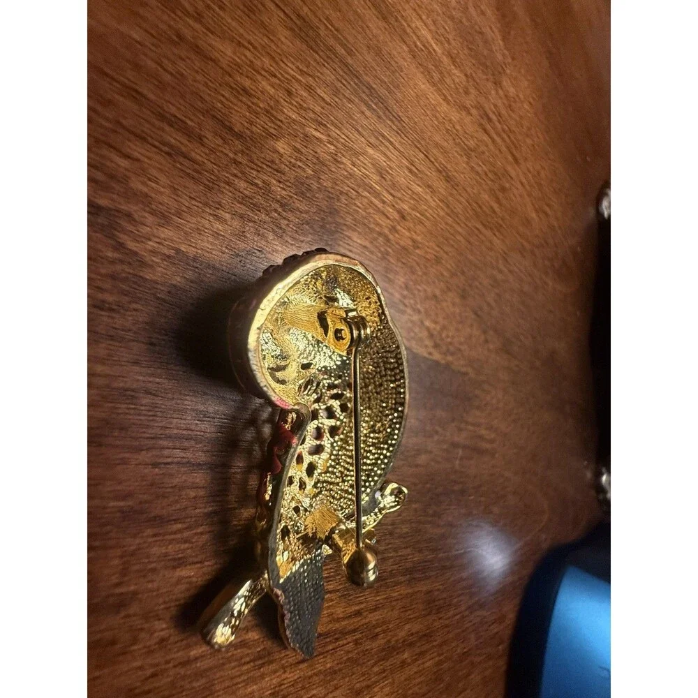 Vintage Rhinestone & Enamel Bird Owl Brooch Pin Vibrant Rainbow Color Gold-Tone